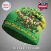 Leprechaun St. Patrick's Day beanie hat with green and orange stripes and a shamrock design.