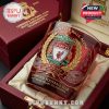 A Liverpool commemorative whiskey glass displayed inside a red velvet collector box!