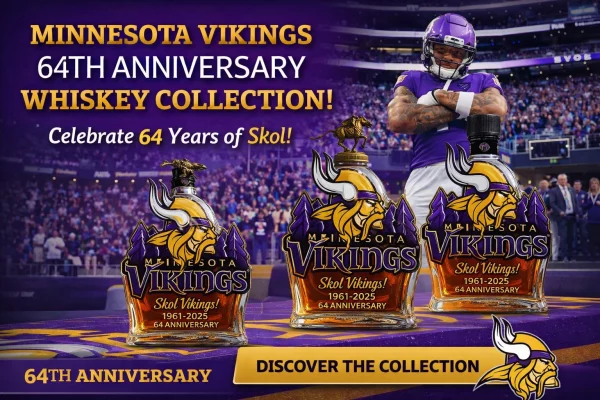 Minnesota Vikings Commemorative Edition Whisky Bottle with 64th Anniversary Logo