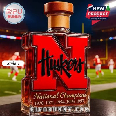 Nebraska Cornhuskers 5-Time National Champions Whiskey Bottle
