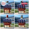 New York Giants whiskey bottles with various stopper styles on stadium field!
