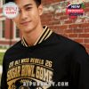 Zoomed-in shot of the black and gold varsity jacket showing Sugar Bowl win graphics and high-quality design on fabric!