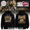 Front and back view of black Ole Miss Rebels Champions hoodie with football themed graphics trophy design and bold team pride artwork!