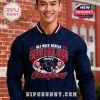 Male model wearing a navy Ole Miss Rebels Sugar Bowl Champions jacket with football inspired graphics and bold team pride design!