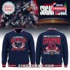 Front and back display of navy Ole Miss Rebels Sugar Bowl Champions jacket featuring football helmet trophy artwork and bold team graphics!