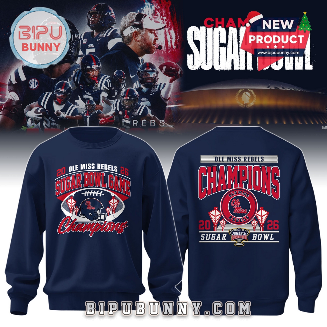 Ole Miss Allstate Sugar Bowl Champions Navy Hoodie 2026 Ole Miss Allstate Sugar Bowl Champions Navy Hoodie 2026