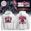 White hoodie featuring Ole Miss Rebels' 2026 Sugar Bowl Championship design with bold text and graphics.
