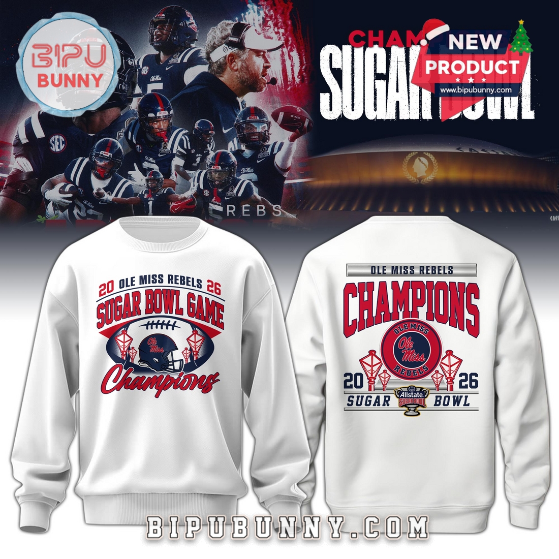 Ole Miss Allstate Sugar Bowl Champions White Hoodie 2026 Ole Miss Allstate Sugar Bowl Champions White Hoodie 2026