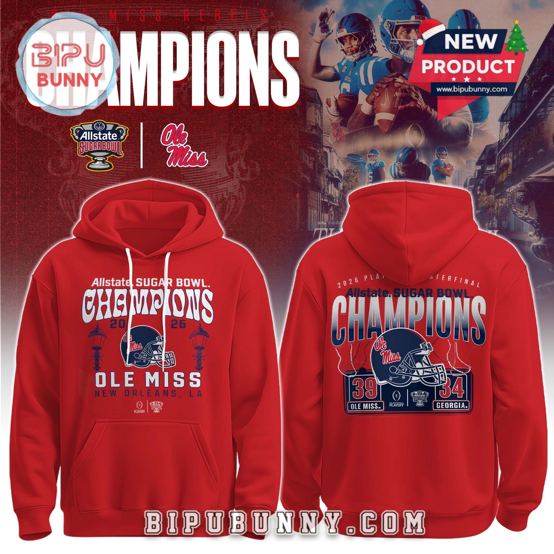 Ole Miss Rebels 2026 Sugar Bowl Champions Red Hoodie And Pants Ole Miss Rebels 2026 Sugar Bowl Champions Red Hoodie And Pants