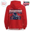 A red hoodie with the back showing the final score of the 2026 Sugar Bowl, Ole Miss vs. Georgia, with commemorative details.