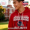 A red 2026 Ole Miss Sugar Bowl Champions hoodie worn by a smiling man outside a university campus, featuring bold graphics and team celebration design!