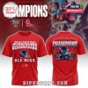 Red Ole Miss 2026 Sugar Bowl Champions tee featuring bold victory text, team helmet, and playoff score graphics on both sides!