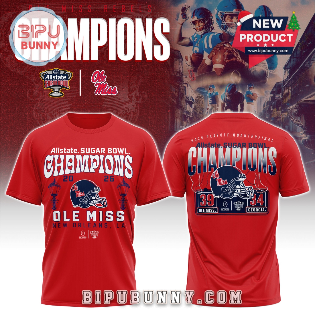Ole Miss Rebels Sugar Bowl Champions Red Hoodie 2026 Ole Miss Rebels Sugar Bowl Champions Red Hoodie 2026