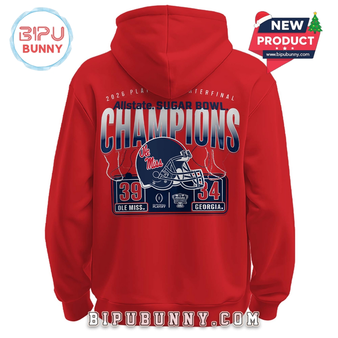 Ole Miss Rebels Sugar Bowl Champions Red Hoodie 2026 Ole Miss Rebels Sugar Bowl Champions Red Hoodie 2026