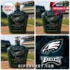 Close-up view of the Philadelphia Eagles 92nd Anniversary Whiskey Bottle with detailed engraving and the Eagles logo.