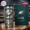 Philadelphia Eagles collectible mug with box on stadium table.