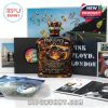 Pink Floyd themed bottle displayed with vinyl records and album artwork!