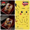 Collage of collectible Pokémon glasses showcasing multiple style variants with Pikachu in celebration attire, surrounded by beloved Pokémon figures. Includes a Pikachu art graphic and product announcement design!