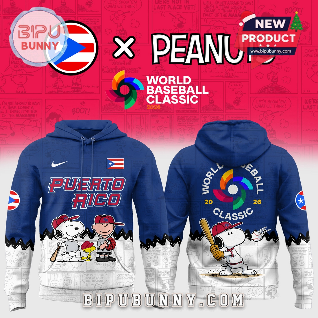 Puerto Rico Baseball x Peanut 2026 World Baseball Navy Hoodie Puerto Rico Baseball x Peanut 2026 World Baseball Navy Hoodie