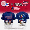 Front and back view of blue Puerto Rico baseball t shirt with cartoon baseball artwork!