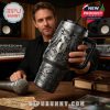 Shinedown fan tumbler with lyrics and the band's insignia held by a man in a studio setting.!