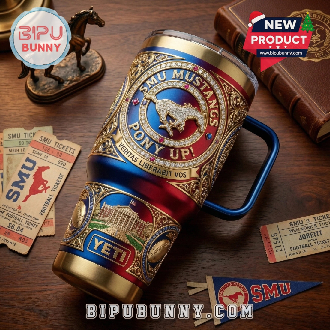 SMU Mustangs 40oz Tumbler With Handle SMU Mustangs 40oz Tumbler With Handle