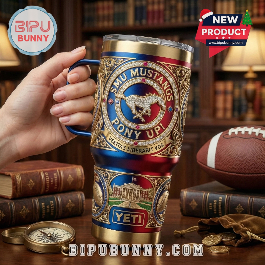 SMU Mustangs 40oz Tumbler With Handle SMU Mustangs 40oz Tumbler With Handle