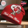Red beanie with Snoopy cartoon character wearing a headdress and handprint, plus text 'Not One More'.!