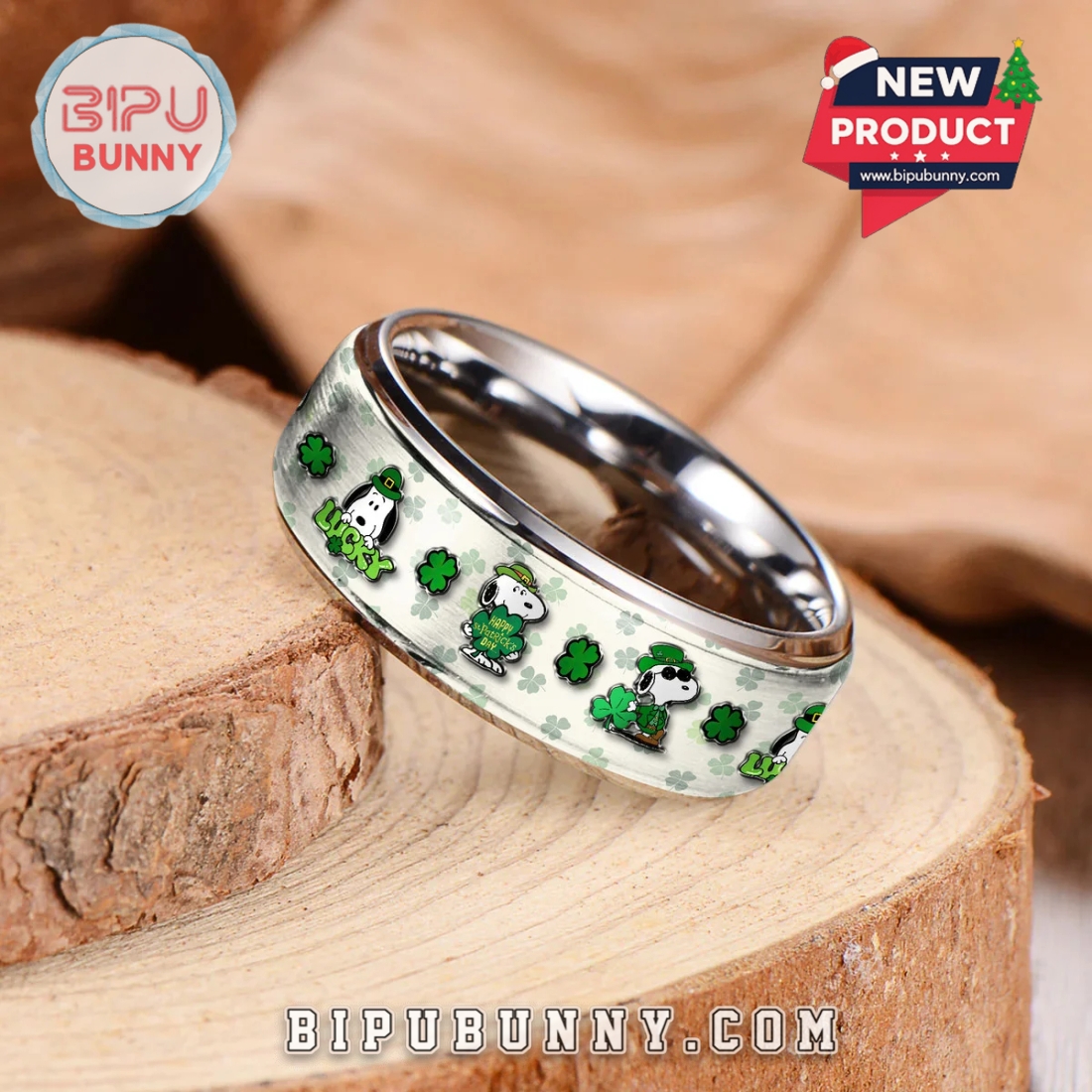Snoopy St. Patrick’s Day Silver Tungsten Ring Snoopy St. Patrick’s Day Silver Tungsten Ring
