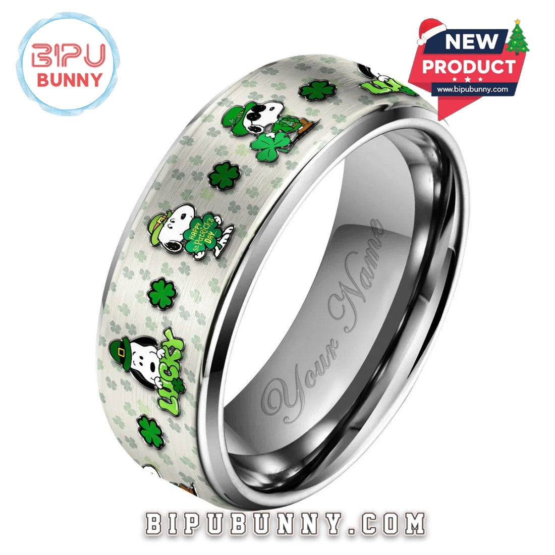 Snoopy St. Patrick’s Day Silver Tungsten Ring Snoopy St. Patrick’s Day Silver Tungsten Ring