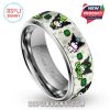 St. Patrick's Day tungsten ring with shamrock design. Durable silver ring for celebrating Irish heritage.