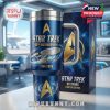 A Star Trek 60th Anniversary tumbler and its limited edition box displayed on a white table in a sci-fi setting.