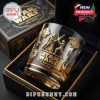 Star Wars 50th Anniversary glass placed inside a deluxe black and gold gift box, with vivid golden engravings of classic characters and sci-fi elements on the glass surface!