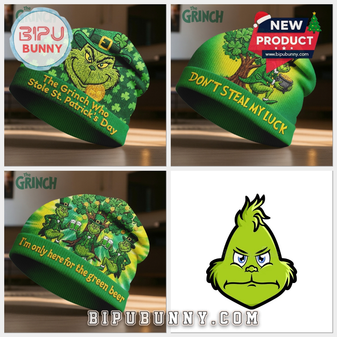 The Grinch St Patricks Day Beanie Hat The Grinch St Patricks Day Beanie Hat