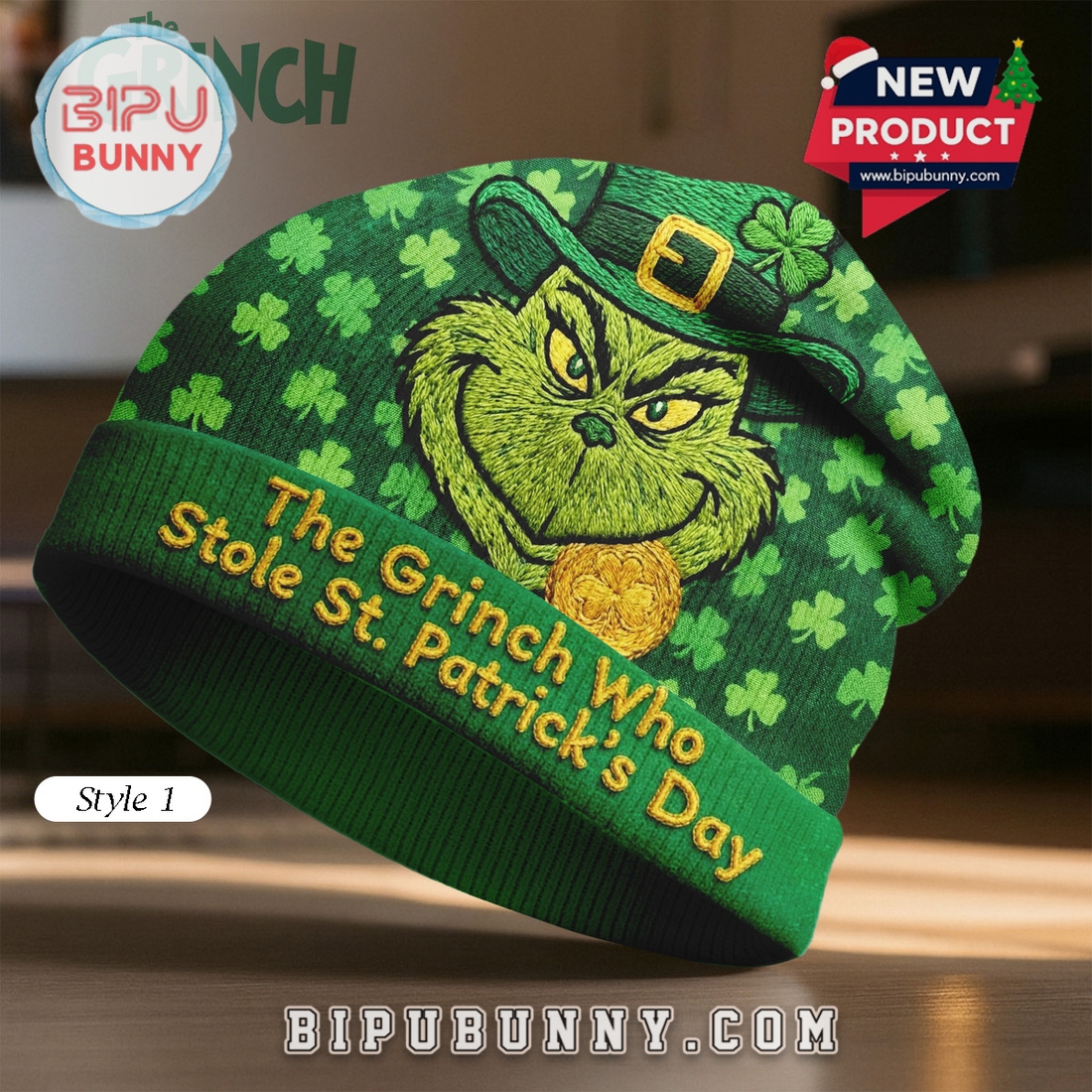 The Grinch St Patricks Day Beanie Hat The Grinch St Patricks Day Beanie Hat