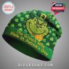 Green beanie featuring The Grinch wearing a hat with shamrocks and 'The Grinch Who Stole St. Patrick's Day' text.!