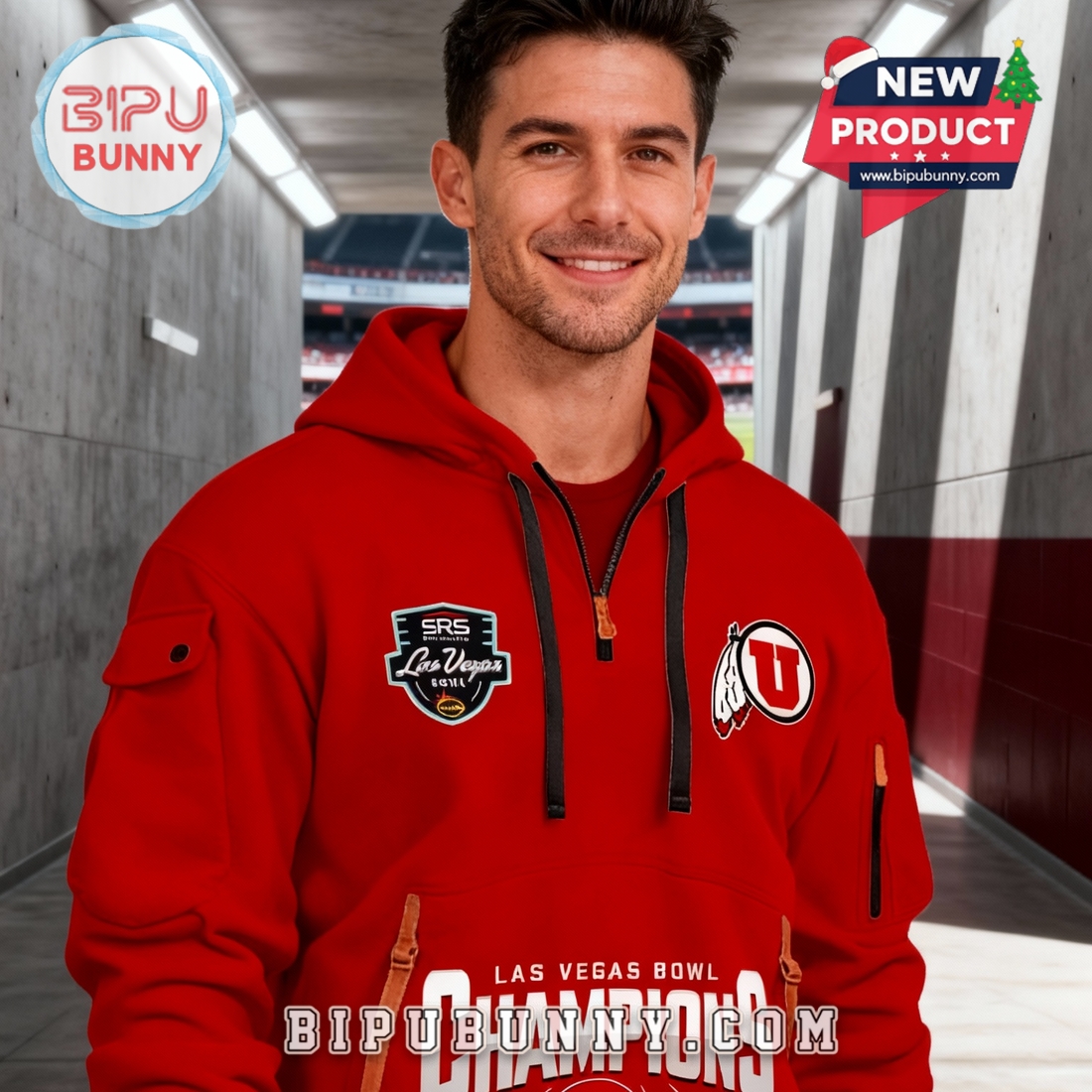 Utah Utes Las Vegas Bowl Champions 2026 Red Quarter-Zip Hoodie Utah Utes Las Vegas Bowl Champions 2026 Red Quarter-Zip Hoodie
