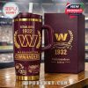 Washington Commanders tumbler with gift box displayed on a table in a stadium setting!