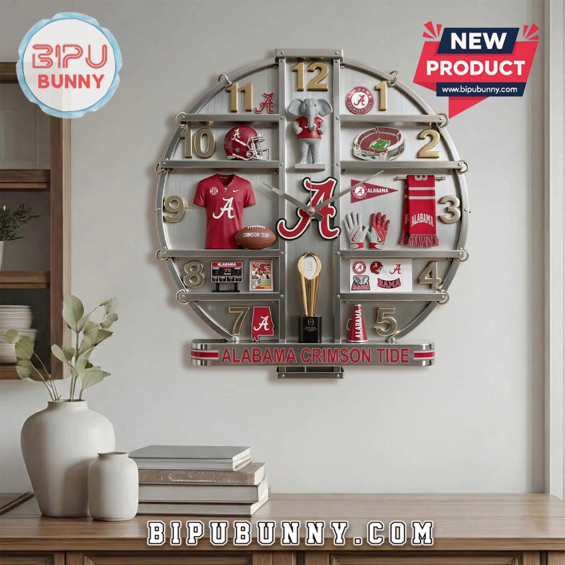 Alabama Crimson Tide 3D Visual Effect Decorative Wall Clock Alabama Crimson Tide 3D Visual Effect Decorative Wall Clock
