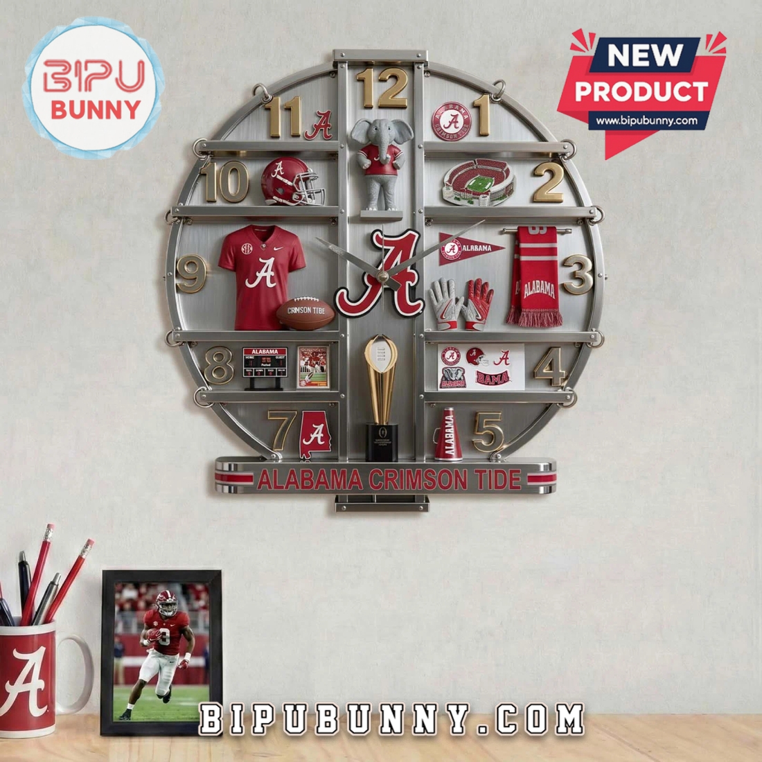 Alabama Crimson Tide 3D Visual Effect Decorative Wall Clock Alabama Crimson Tide 3D Visual Effect Decorative Wall Clock