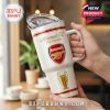 White tumbler with Arsenal F.C. logo, 'The Gunners' text, and a golden trophy design.!