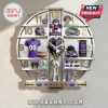 Baltimore Ravens themed wall clock showing team logo, jersey, helmet, stadium, and super bowl trophy.!
