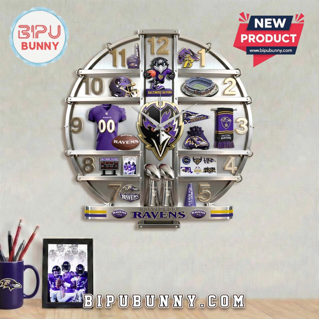Baltimore Ravens 3D Visual Effect Team Logo Wall Clock Baltimore Ravens 3D Visual Effect Team Logo Wall Clock