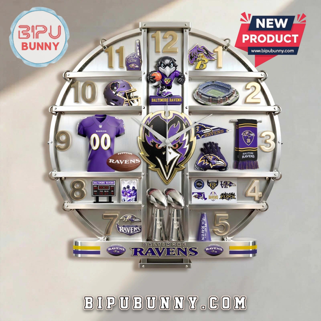 Baltimore Ravens 3D Visual Effect Team Logo Wall Clock Baltimore Ravens 3D Visual Effect Team Logo Wall Clock