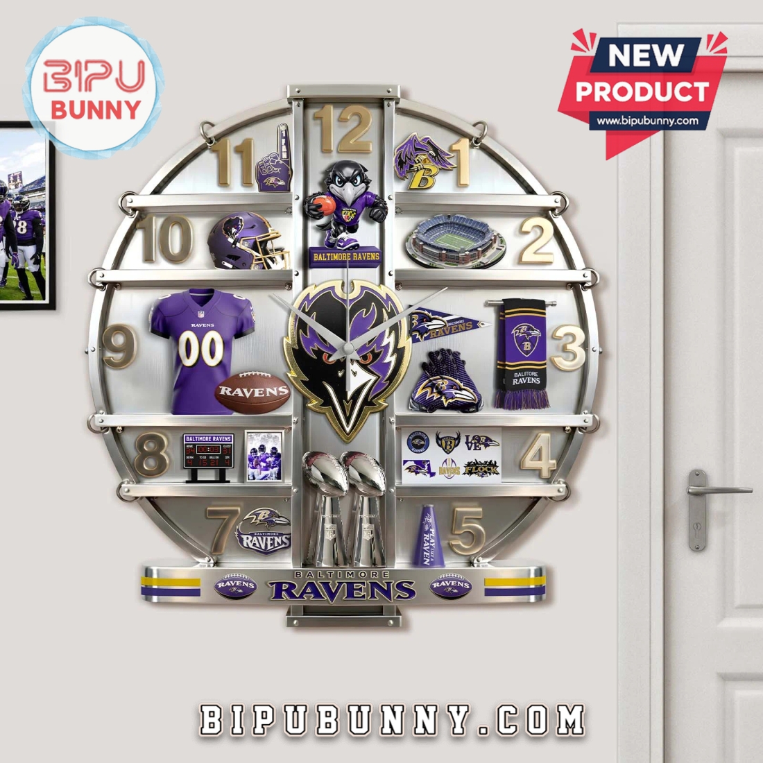 Baltimore Ravens 3D Visual Effect Team Logo Wall Clock Baltimore Ravens 3D Visual Effect Team Logo Wall Clock
