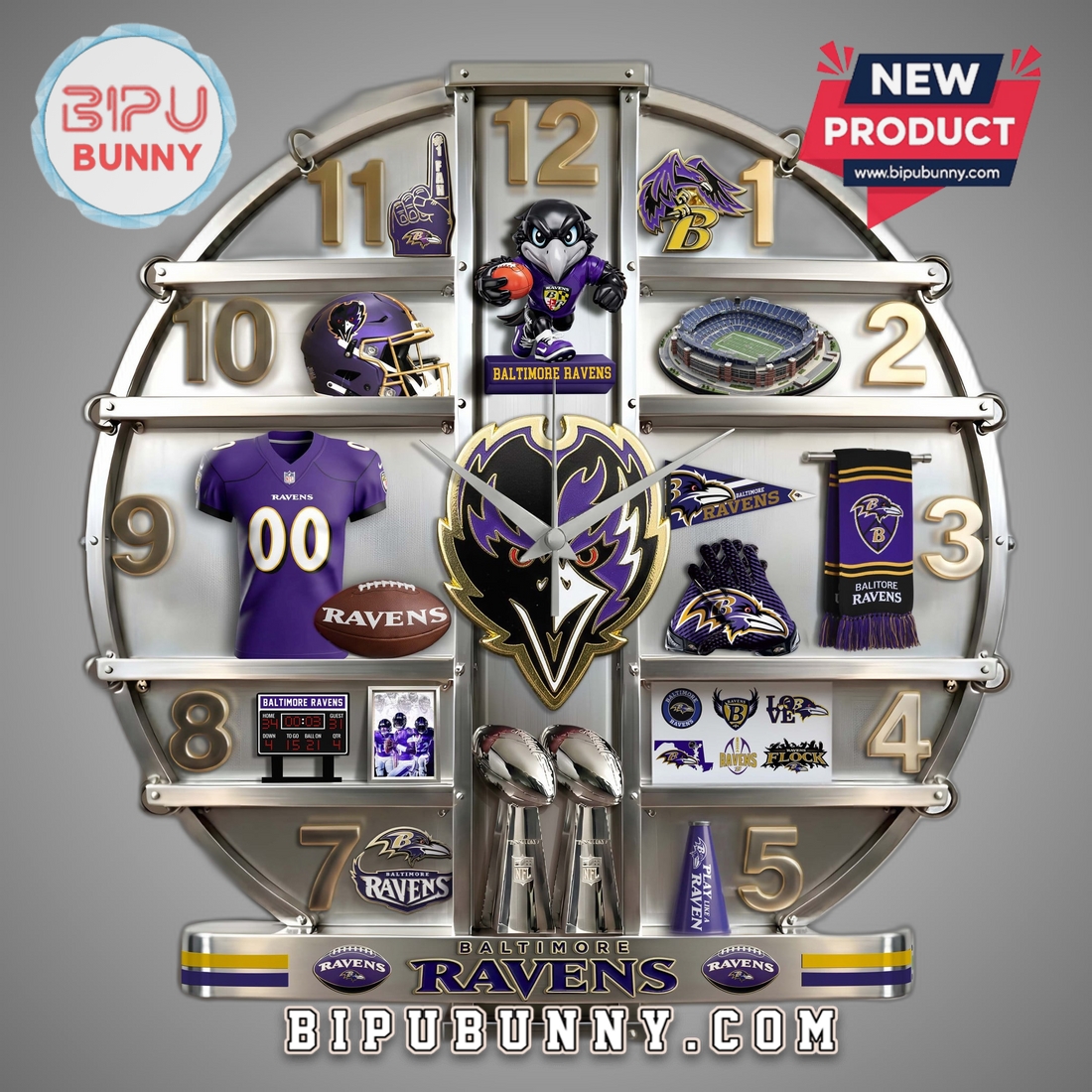 Baltimore Ravens 3D Visual Effect Team Logo Wall Clock Baltimore Ravens 3D Visual Effect Team Logo Wall Clock