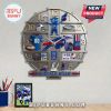 Buffalo Bills wall clock features team motifs at each hour mark on a silver shelf-style clock face.!