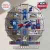 Buffalo Bills themed decorative wall clock showing apparel, stadium, and other symbolic Bills imagery.!