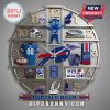 Buffalo Bills themed clock featuring team motifs like the logo, stadium, and mascot.!