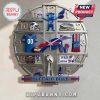 Wall clock featuring Buffalo Bills imagery, including a jersey, helmet, mascot, stadium, and the team name.!